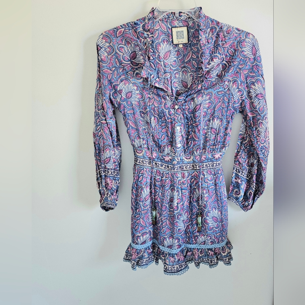Bell By Alicia Bell Pink Purple Silk Blend Dress Long Sleeve